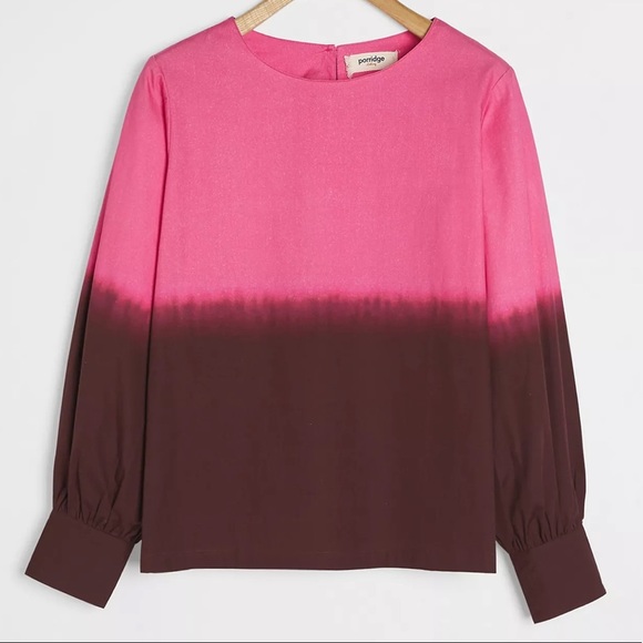 ANTHROPOLOGIE PORRIDGE NWT DOROTHEA DIP DYED LONG SLEEVE BLOUSE TOP XS - Picture 1 of 6